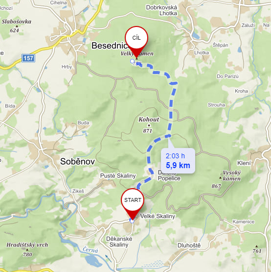 Velký kámen - Besednická hora - mapa