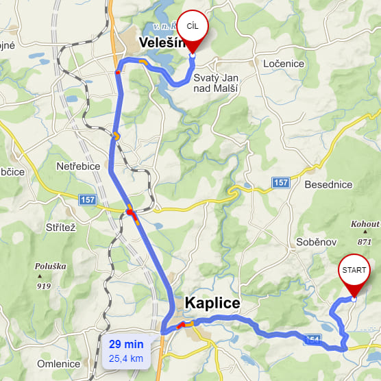 Zřícenina hradu Velešín - mapa